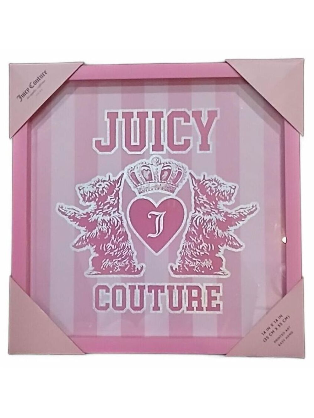 Juicy Couture Pink Silver Scottie Dog Crown Crest Wall Art 14x14 Y2K McBling NWT